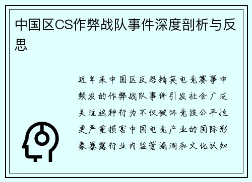 中国区CS作弊战队事件深度剖析与反思